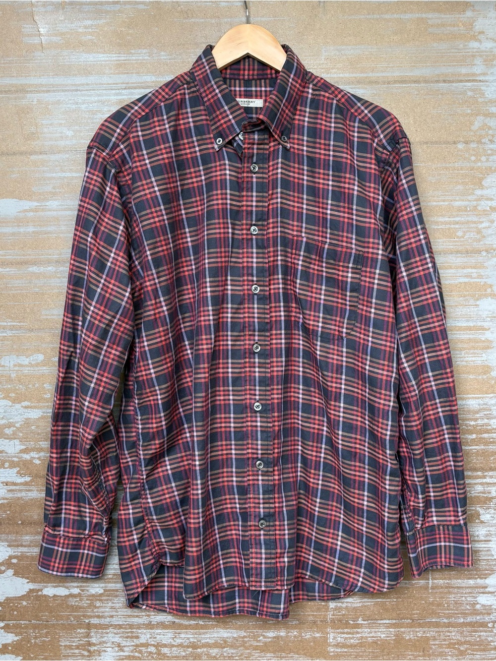 Burberry London Plaid Check Button Down 100% Cotton Classic Preppy Mens L